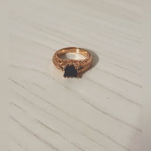 Rose Gold color ring with black solitaire stone
